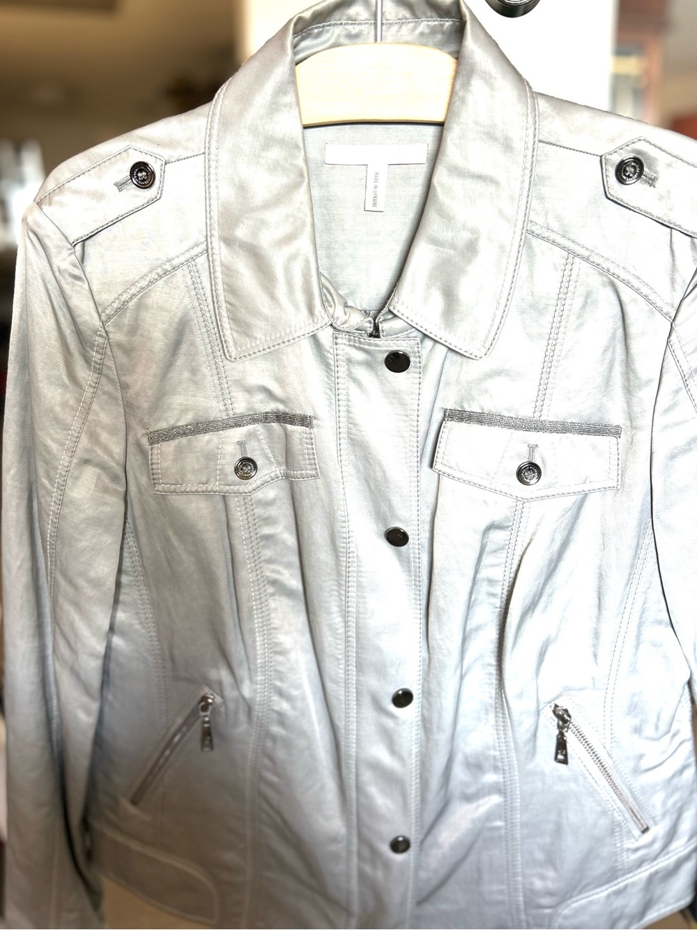 Basler Silver Button-Front Leather Jacket - Picture 4 of 13
